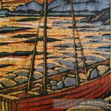 Oil Painting Of A Boat In Body Water Woodcut Inspired By Gustav Baumann Landscape Ai Art