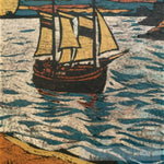 Oil Painting Of A Boat In Body Water Woodcut Inspired By Gustav Baumann Landscape Ai Art