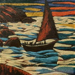 Oil Painting Of A Boat In Body Water Woodcut Inspired By Gustav Baumann Landscape Ai Art