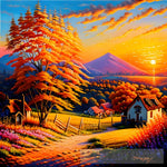 Oil Painting Sunset Village Nature Ai Art
