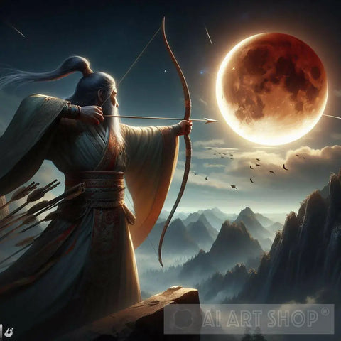 Old Archer And The Eclipse Of Moon Ai Artwork