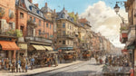 Old City Street Scene With People And Carriages Ai Painting