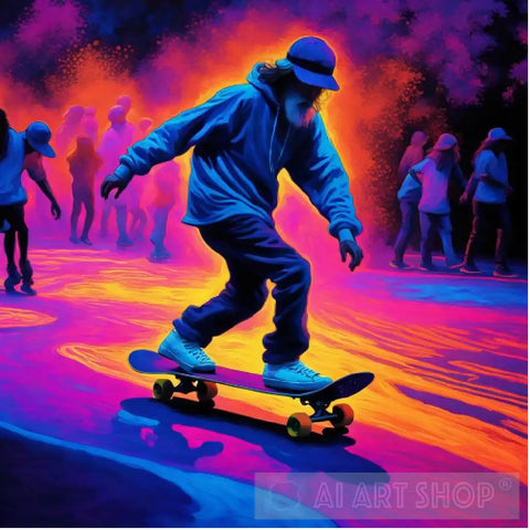 Old Man On Skateboard Ai Artwork