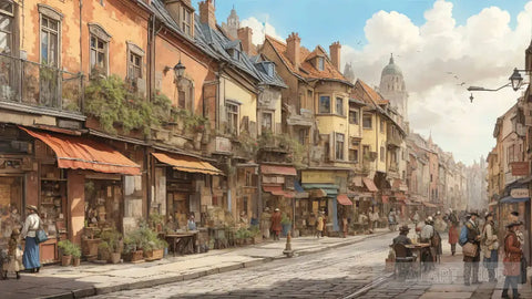 Old Street Scene In An Urban Area Ai Artwork