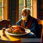 Older Man Having Thanksgiving Dinner Alone Ai Artwork