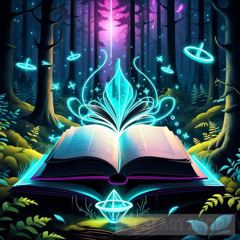 Open Book In Magical Forest Ai Artwork