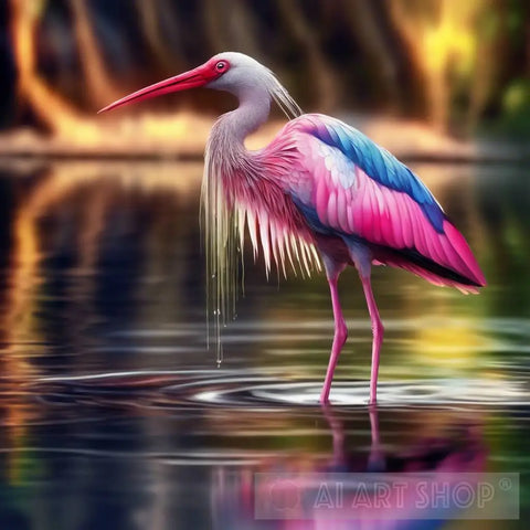 Orange Beaked Wading Bird Of The Tropical Lagoon Animal Ai Art