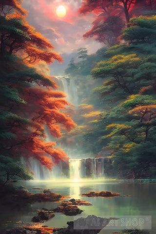 Oriental Waterfall Nature Ai Art