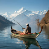 Serenity on Dal Lake: Fishing Amidst Snow-Capped Splendor