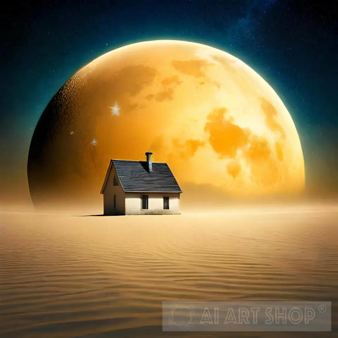 Otherworldly Scenery Of A House In Desert Landscape Ai Art