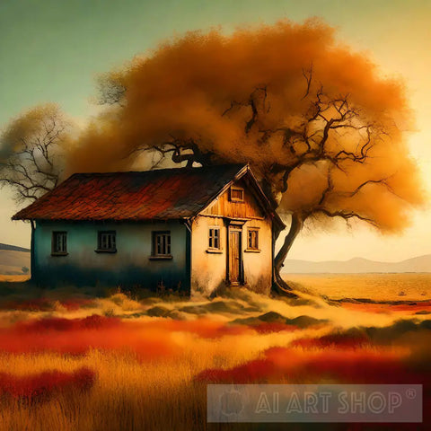 Overgrown Cottage Landscape - Terracotta Hues Ai Art