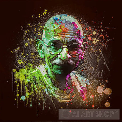 Painted Portrait Of Gandhi Portrait Ai Art