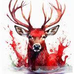 Painting Illustration Of A Red Deer With Horns Isolated Ai