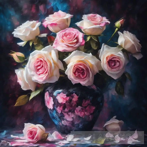 Pale Pink Roses In Ceramic Vase Still Life Ai Art