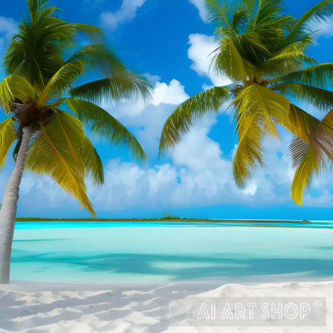 Palm Trees On A Sandy Beach In The Bahamas Landscape Ai Art