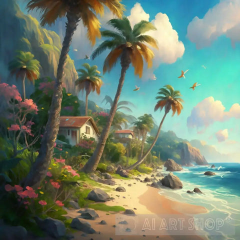 Palm Trees On The Coast 1 Landscape Ai Art