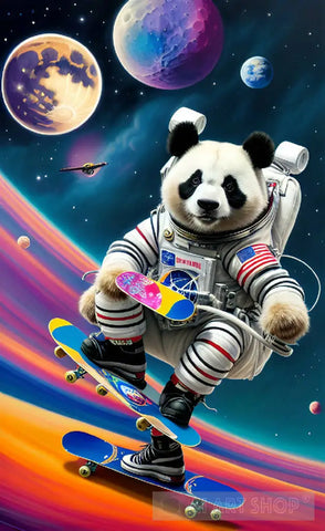 Panda Skateboarding On Moon Ai Artwork