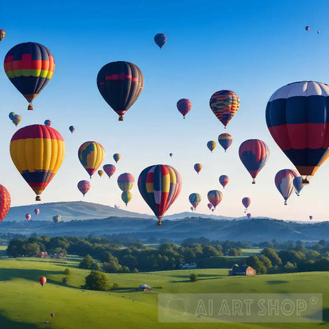 Panorama Of Balloons Hot Air On The Hill Landscape Ai Art