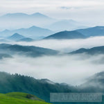 Panoramic View Of Mountains On A Foggy Day Nature Ai Art