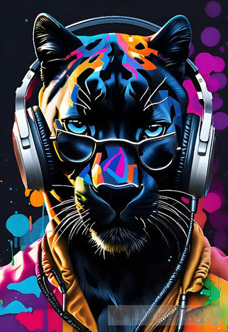 Panther In Headphones And Glasses Animal Ai Art