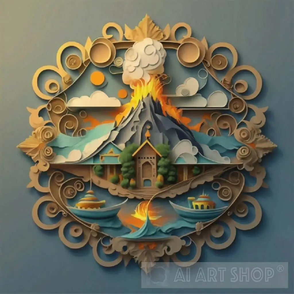 Paper Collage Volcano Paper Art on volcano