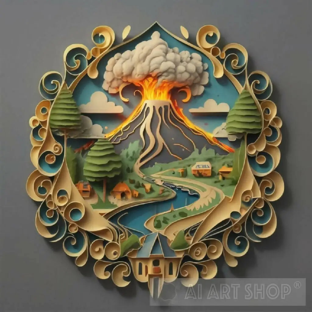 Paper Collage Volcano Paper Art on volcano