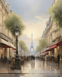 Paris City France Pedestrians Cafes Restaurants Trees Buildings Street.The Sidewalk.oil Colours.11