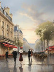 Paris City France Pedestrians Cafes Restaurants Trees Buildings Street.The Sidewalk.oil Colours.18