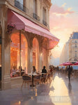 Paris City France Pedestrians Cafes Restaurants Trees Buildings Street.The Sidewalk.oil Colours.20