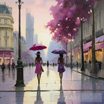 Paris City France Pedestrians Cafes Restaurants Trees Buildings Street.The Sidewalk.oil Colours.3