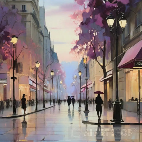 Paris City France Pedestrians Cafes Restaurants Trees Buildings Street.The Sidewalk.oil Colours.4