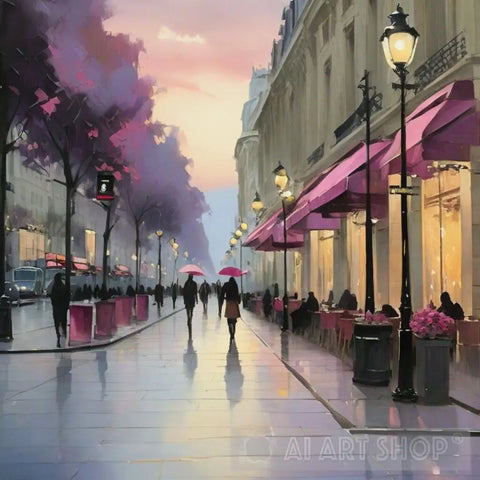 Paris City France Pedestrians Cafes Restaurants Trees Buildings Street.The Sidewalk.oil Colours.9