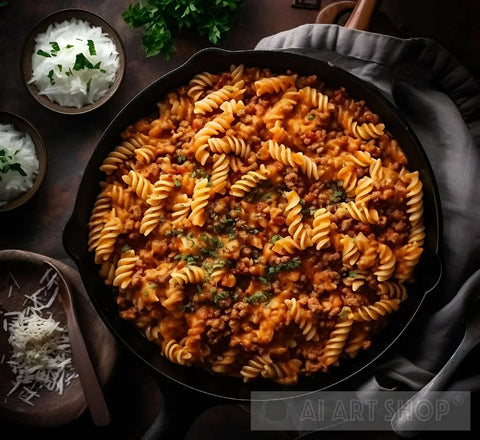 Pasta Bolognese In A Cast Iron Skillet Ai Artwork