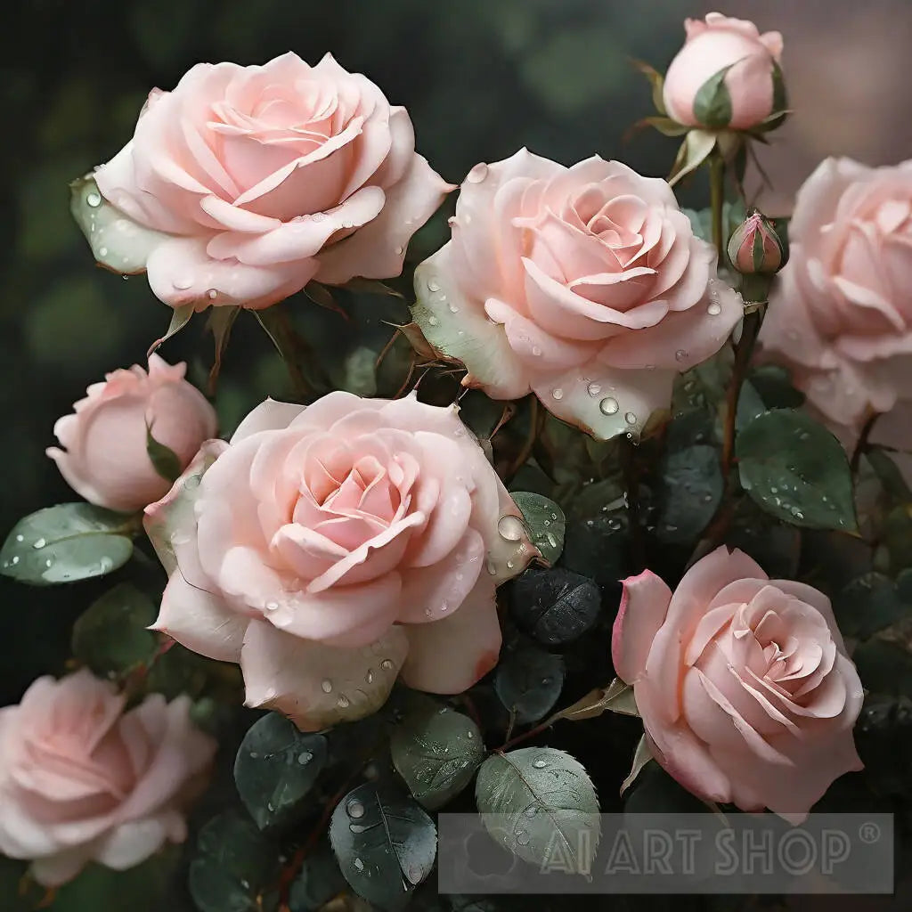 Pastel Pink Roses with Dark Green Leaves