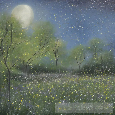 Peaceful Night With Wildflowers #1 Landscape Ai Art