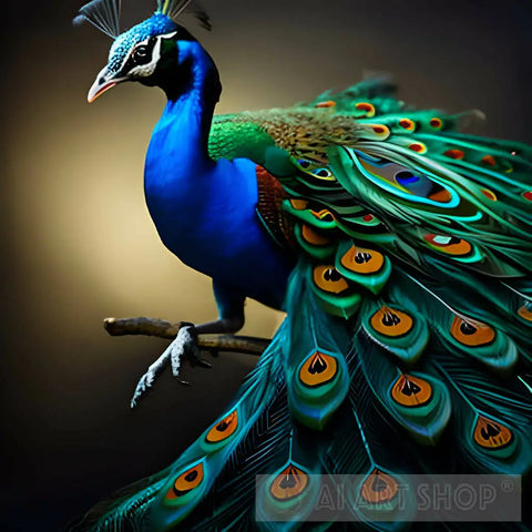 Peacock Closeup In Soft Light Animal Ai Art