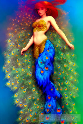 Peacock Feather Mermaid Surrealism Ai Art