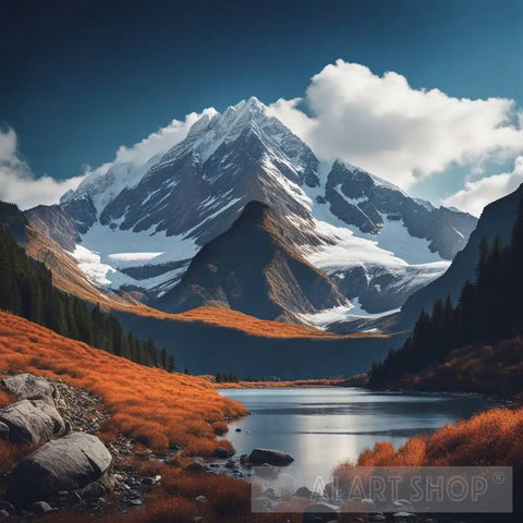 Peak Serenity: Where Mountains Meet Rivers Nature Ai Art