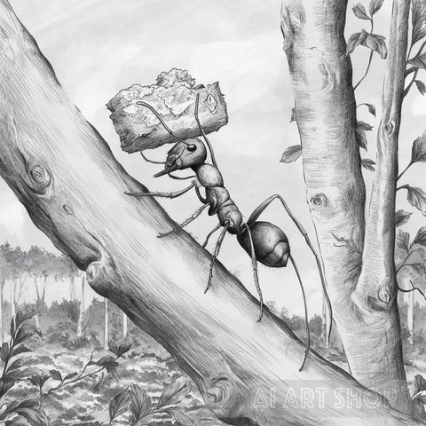 Pencil Sketch Of An Ant Carrying Food And Climbing Ai Artwork
