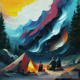 People Camping In The Middle Of Mountains Oil Painting Abstract Art 11 Landscape Ai Art