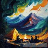 People Camping In The Middle Of Mountains Oil Painting Abstract Art 11 Landscape Ai Art
