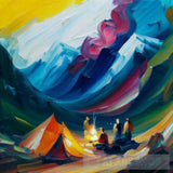 People Camping In The Middle Of Mountains Oil Painting Abstract Art 11 Landscape Ai Art