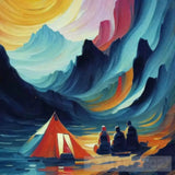 People Camping In The Middle Of Mountains Oil Painting Abstract Art 11 Landscape Ai Art
