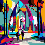 People Walking Around The Park Abstract Ai Art