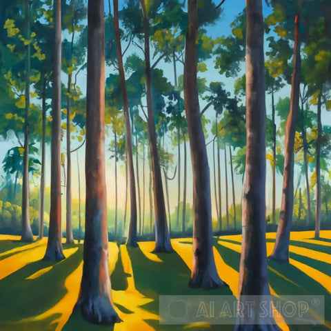 Photo Of A Serene Forest Landscape With Vibrant Trees And Yellow Grass Ai Painting