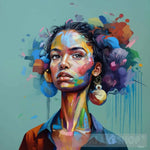 Photo Of A Vibrant And Whimsical Painting Depicting Woman With Colorful Eye-Catching Hair Ai