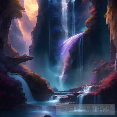 Photorealistic Multiverse Waterfall In The Style Of Fantasy Art Nature Ai Art