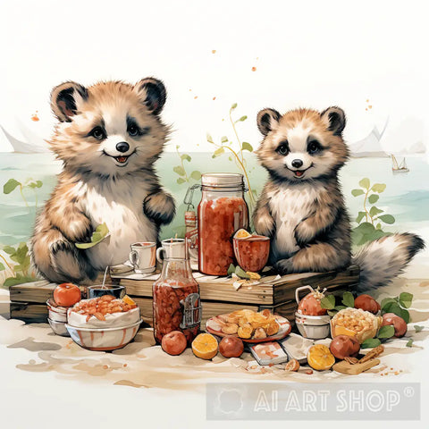 Picnic Animals On The Beach Animal Ai Art