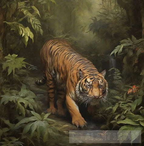 Picture Of A Tiger In The Jungle Animal Ai Art