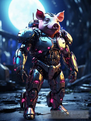 Pig In Cyborg Body #1 Ai Artwork